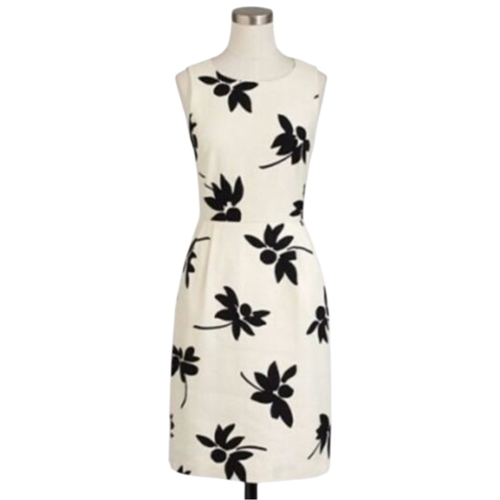 J.Crew Floral Classic Preppy Sheath Dress Size 4 Black Cream Summer